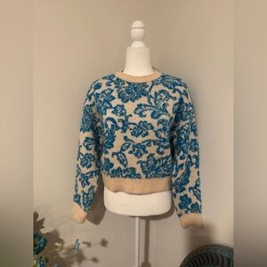 Primark Floral Patterned Sweater - Cream and Blue